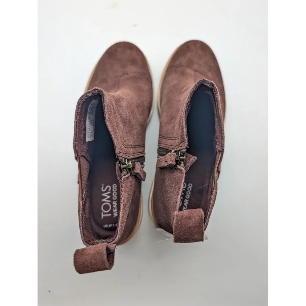 TOMS Maude Ankle Boots Women's 7.5 Brown Platform Wedge Booties 10020218 NEW